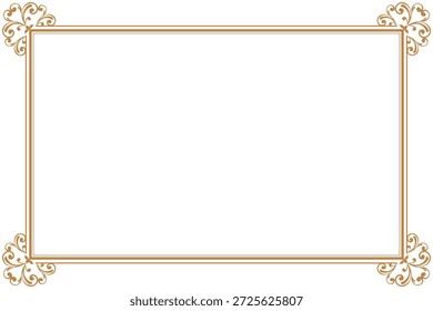 Elegant Gold Vintage Frame Border with Swirls Corners. 1452