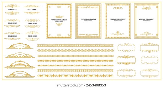 Elegant Gold vintage frames. Set of swirls element, arabesque, damask, Decorative borders, floral ornament, Vector illustration for certificate, wedding invitation, book, menu