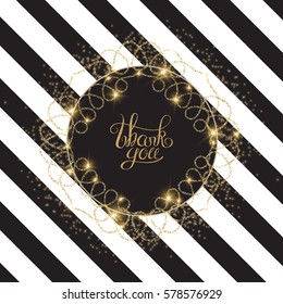 Elegant Gold Vintage Vignette Frame with Hand Drawn Thank You Lettering. Vector illustration 