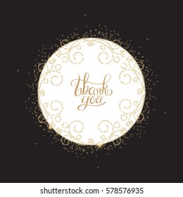Elegant Gold Vintage Vignette Frame with Hand Drawn Thank You Lettering. Vector illustration 