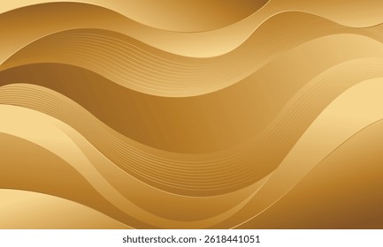 Elegant Gold wave Background with Abstract Smooth Curves in Luxury Style. Suitable for templates, banners, cards, covers, awards, sales, events, websites, pages and more