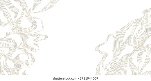 Fondo elegante del patrón de la onda del oro, líneas abstractas japonesas, chinas, curvas geométricas. Ilustración vectorial, agua que fluye, nubes, Fondo de pantalla de lujo orgánico, cartel, marco.