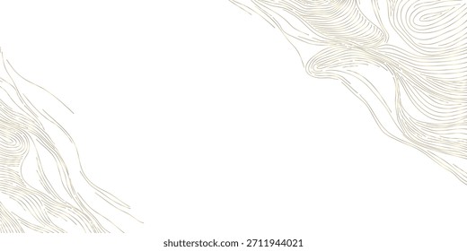 Elegant gold wave pattern background, Japanese, Chinese abstract lines, geometric curves. Vector illustration, flowing water, clouds, organic luxury wallpaper, poster, frame.
