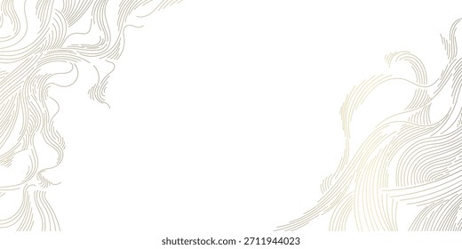 Fondo elegante del patrón de la onda del oro, líneas abstractas japonesas, chinas, curvas geométricas. Ilustración vectorial, agua que fluye, nubes, Fondo de pantalla de lujo orgánico, cartel, marco.