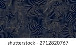 Elegant gold wave pattern, soft linear curves, art deco elements, Japanese, Chinese. Luxury abstract vector flowing background, texture, organic packaging