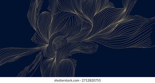 Patrón de onda de oro elegante, curvas lineales suaves, Elementos art deco, japonés, chino. Fondo que fluye del Vector abstracto de lujo, textura, empaquetado orgánico