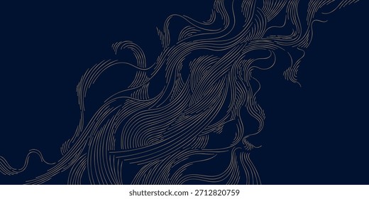 Patrón de onda de oro elegante, curvas lineales suaves, Elementos art deco, japonés, chino. Fondo que fluye del Vector abstracto de lujo, textura, empaquetado orgánico
