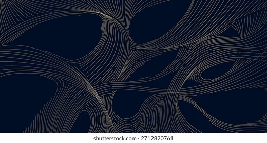 Patrón de onda de oro elegante, curvas lineales suaves, Elementos art deco, japonés, chino. Fondo que fluye del Vector abstracto de lujo, textura, empaquetado orgánico