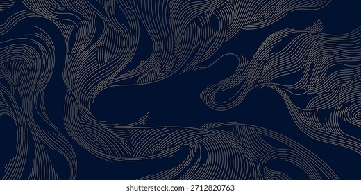 Patrón de onda de oro elegante, curvas lineales suaves, Elementos art deco, japonés, chino. Fondo que fluye del Vector abstracto de lujo, textura, empaquetado orgánico