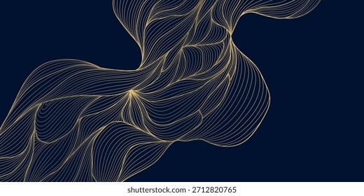 Patrón de onda de oro elegante, curvas lineales suaves, Elementos art deco, japonés, chino. Fondo que fluye del Vector abstracto de lujo, textura, empaquetado orgánico