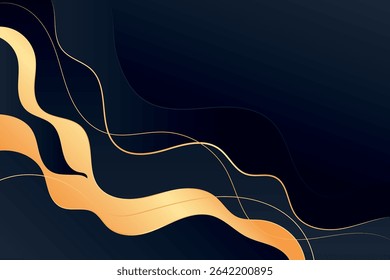 Elegant gold wave shapes with dynamic flow on a smooth dark backdrop create a high-end abstract design