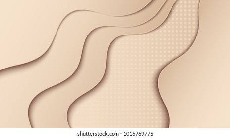 Elegant gold wavy paper cut background with place for text. Modern vector backdrop with curved paper layers over dotted halftone pattern for your brochure, banner, flyer or poster design