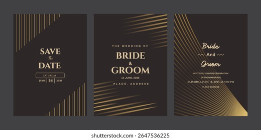 Elegant Gold Wedding Invitation Suite Save The Date, Bride Groom