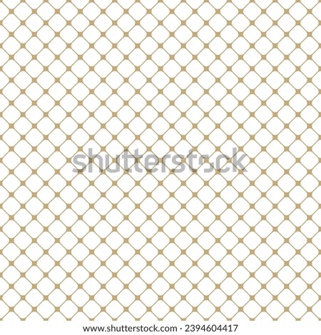 Elegant gold and white seamless pattern. Elegant minimal geometric lattice design with nodes, mesh texture. Simple luxury abstract background. Repeat vector ornament for decoration, print, textile