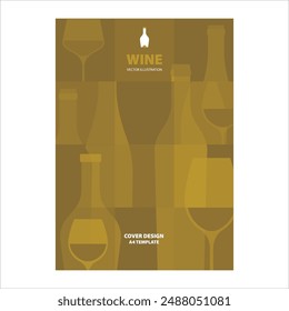 Elegant Gold Wine Bottle and Glass Vector Illustration - Stylish Geometric Design Cover Template A4 for brochures, posters, invitation cards, promotion banners and menus.