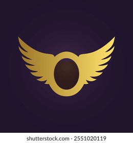 Elegant Gold Winged Logo on Dark Purple Background .