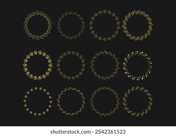 Elegant Gold Wreath Circle Frames Vector Collection for Luxurious Designs, Invitations, Branding, Decorative Borders, and Seasonal Projects EPS