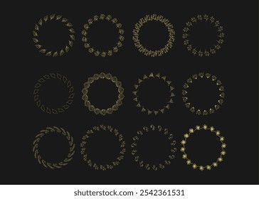 Elegant Gold Wreath Circle Frames Vector Collection for Luxurious Designs, Invitations, Branding, Decorative Borders, and Seasonal Projects EPS