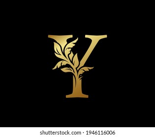 Elegant Gold Y Letter Floral logo. Vintage classic ornate letter vector.