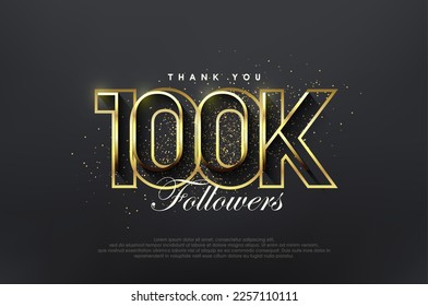 Elegant golden 100k followers. Luxurious simple design for celebration. Premium vector for poster, banner, celebration greeting.