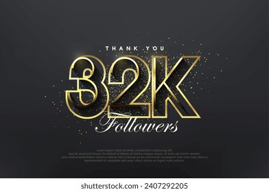Elegant golden 32k followers. Luxurious simple design for celebration.