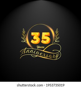 Elegant golden 35 years anniversary logo template. luxury retro vintage style. vector illustration