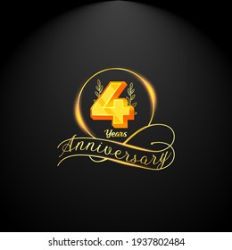 Elegant golden 4 years anniversary logo template. luxury retro vintage style. vector illustration