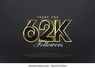 Elegant golden 62k followers. Luxurious simple design for celebration.