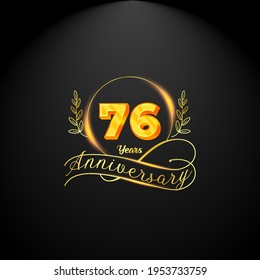 Elegant golden 76 years anniversary logo template. luxury retro vintage style. vector illustration