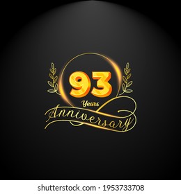 Elegant golden 93 years anniversary logo template. luxury retro vintage style. vector illustration