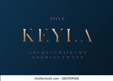 Elegant golden alphabet letters font set. Classic Custom gold Lettering Designs for logo, movie, game. Typography serif fonts classic style, regular uppercase and number. vector illustration