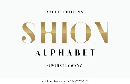 Elegant golden alphabet letters serif font. Classic Minimal Fashion. Typography fonts regular uppercase, vector illustration.