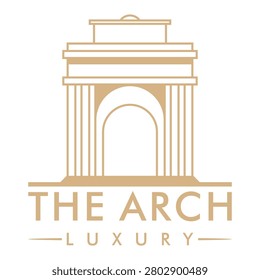 Elegant Golden Arch Logo Vector Icon with Classic Columns and Clean Lines