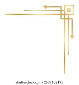 Elegant golden art deco corner is creating a sophisticated frame with rhombus and square shapes decorating a white page, perfect for invitations, certificates or announcements