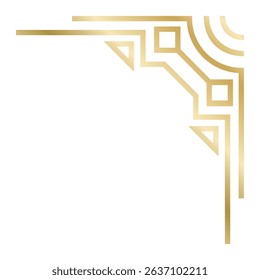 Elegant golden art deco corner frame decorating a white page, ideal for certificates, diplomas, invitations, menus, labels and other luxury designs