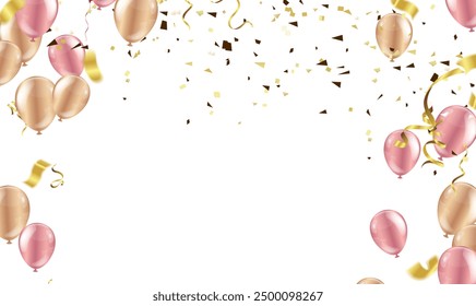 Elegant golden balloon and frame Happy Birthday celebration card banner template background
