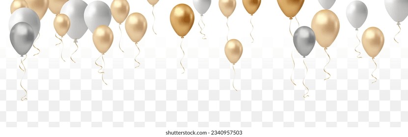Elegant golden balloon Happy Birthday celebration card banner template, Balloons isolated on transparent background
