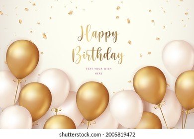 Elegant golden balloon and ribbon Happy Birthday celebration card banner template background