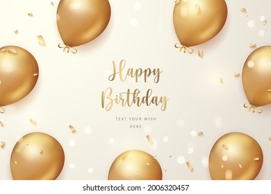 Elegant golden balloon and ribbon Happy Birthday celebration card banner template background