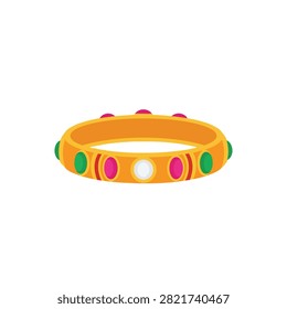 Elegant Golden Bangle Bracelet Decorated with Colorful Gemstones Vector Illustration on White Background