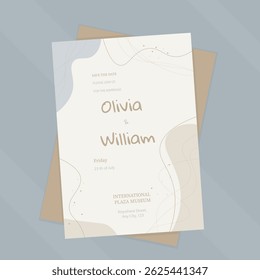 Elegant Golden Blue Gray Beige Waves Wedding Save The Date Invitation Printable Paper Sheet Or Document On Mockup Vector Design