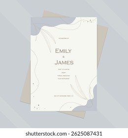 Elegant Golden Blue Gray Waves Floral Wedding Invitation Post Card Printable Paper Sheet Or Document On Mockup Vector Design