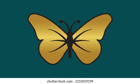 Elegant Golden Butterfly. Vector Icon Illustration.Decorative And Beauty Gold Butterfly. Isolated Silhouette Art.