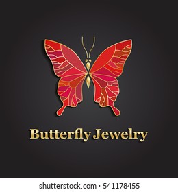 Elegant golden butterfly vector logo. 