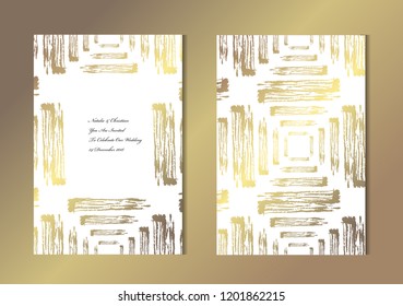 Elegant golden cards with grunge decorations, design elements. Can be used for wedding, baby shower, mothers day, valentines, birthday, rsvp cards, invitations, greetings. Golden template background