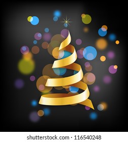 Elegant golden Christmas background with tree and lights
