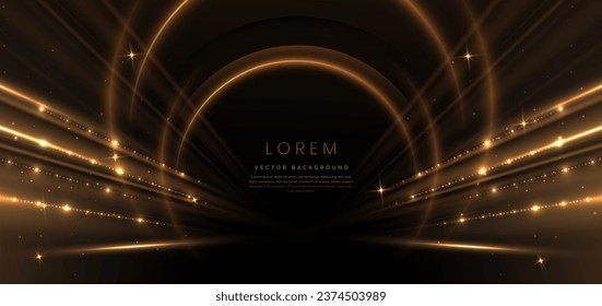 Elegant golden circle glowing with lighting effect sparkle on black background. Template premium award design. Vector illustration