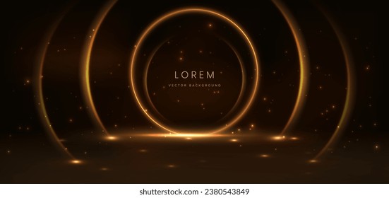 Elegant golden circle glowing with lighting effect sparkle on dark brown background. Vector illustration