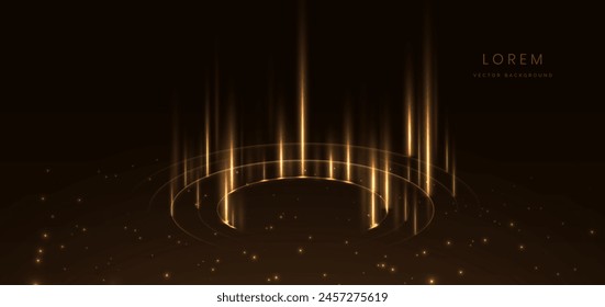 Elegant golden circle glowing with lighting effect sparkle on black background. Template premium award design. Vector illustration