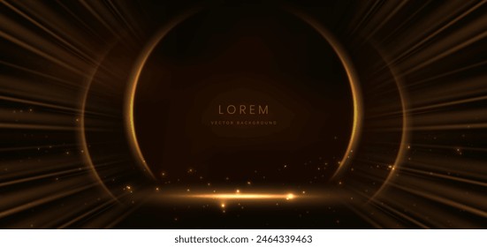 Elegant golden circle glowing with lighting effect sparkle on dark brown background. Vector illustration